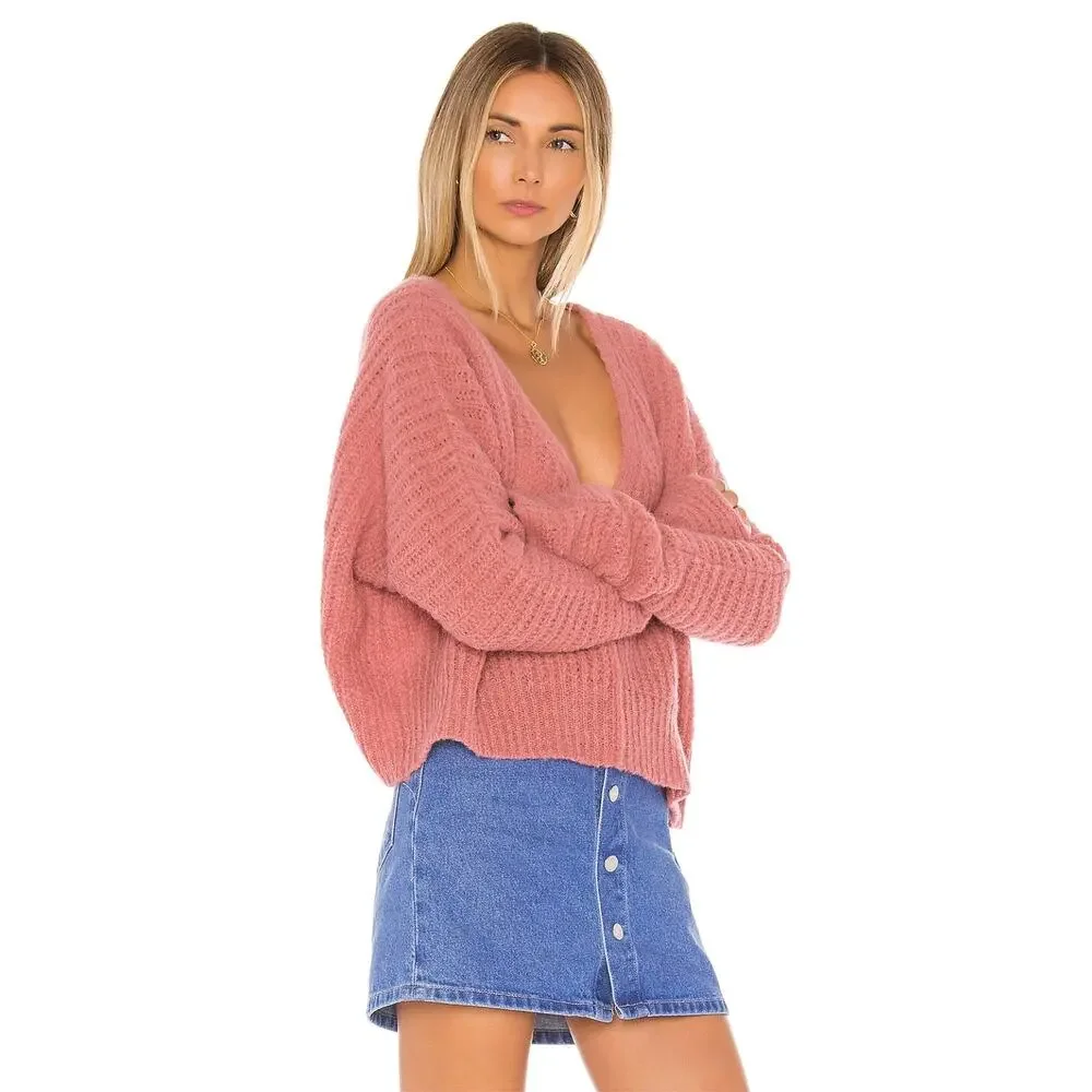 Free People Pink Rose Moonbeam V Neck Sweater